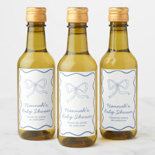 Baby Shower Favour Personalized Blue Bow Wine Labe Label