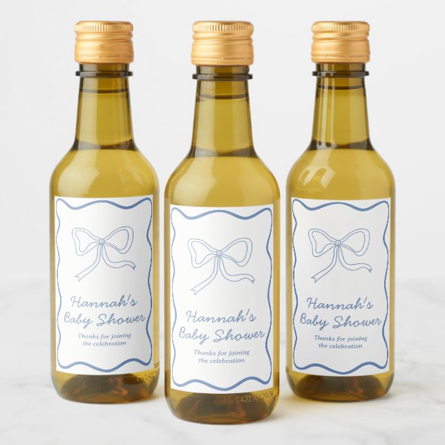 Baby Shower Favour Personalized Blue Bow Wine Labe Label (Bottles)