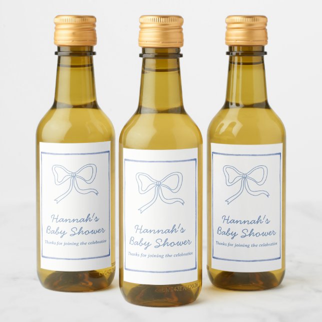 Baby Shower Favour Personalized Blue Bow Wine Labe Wine Label (Bottles)