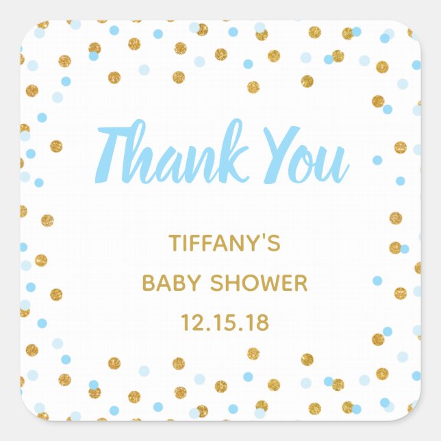 Baby Shower Favour Stickers Blue Gold Glitter (Front)