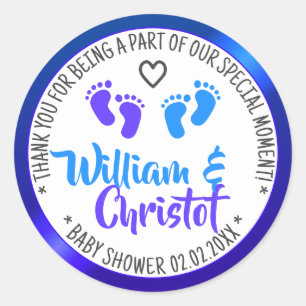 Baby Shower Favour Tags Bright Blue Ombre Boy Twin