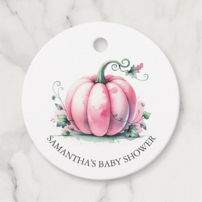 Baby Shower Favour Tags Pink Pumpkin (Front)