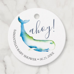 Baby Shower Favours for Party Watercolor Whale Favour Tags
