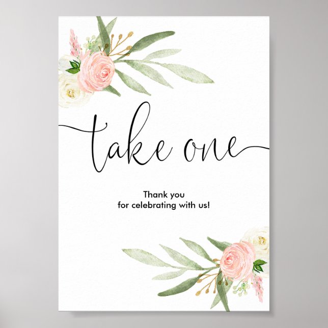 Baby shower favours sign pink greenery gold elegan (Front)