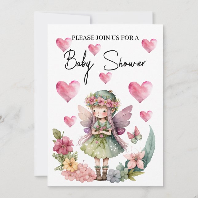 Baby shower fée avec couronne fleurie Invitation (Devant)