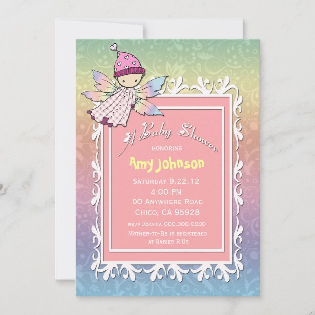Baby shower Fée fille mignonne Invitation (Devant)