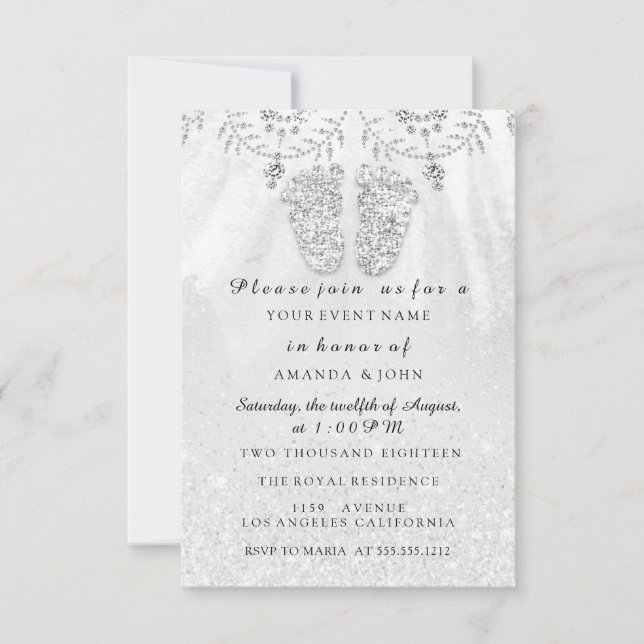 Baby Shower Feet Girl Silver GRay Royal Boy Invitation (Front)
