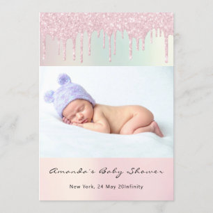 Baby Shower Feet Glitter PastelDrip Photo Boy Girl Invitation