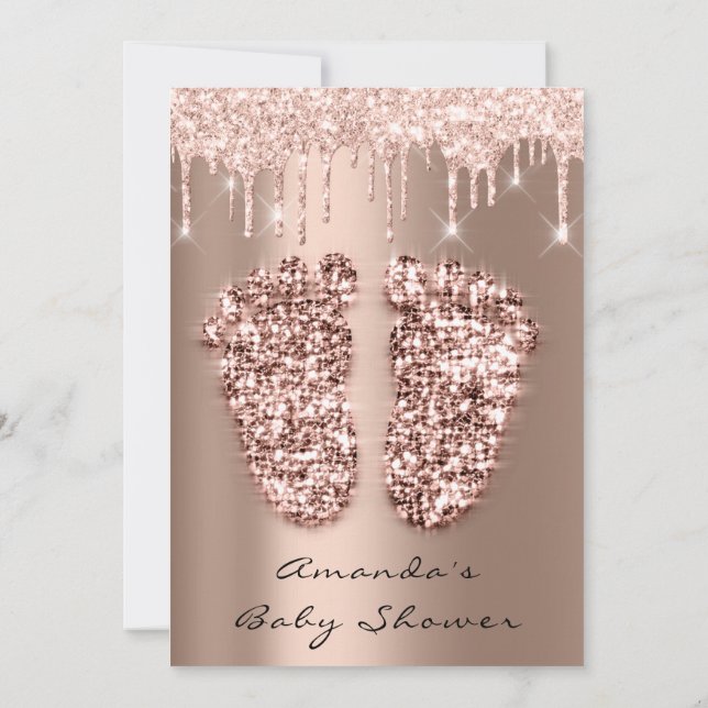 Baby Shower Feet Glitter Rose Blush Drip Boy Girl Invitation (Back)