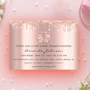 Baby Shower Feet Glitter Rose Gold Drips  Boy Girl Invitation