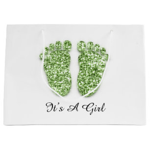 Baby Shower Feet It’s A Boy Girl Green White Large Gift Bag