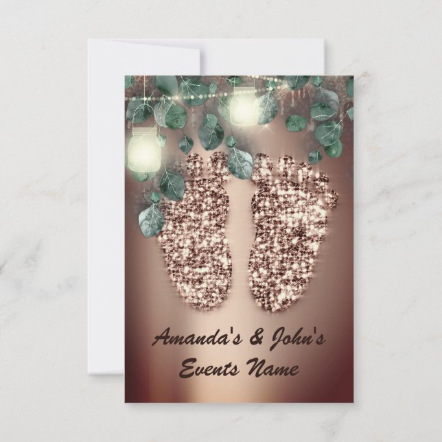 Baby SHOWER Feet  Rustic Rose Glitter  Girl Boy Invitation (Back)
