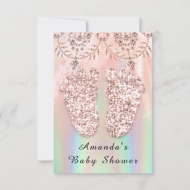 Baby Shower Feet Silver Girl Boy Royal Holographic Invitation (Back)