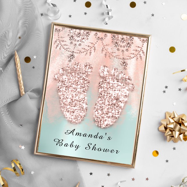 Baby Shower Feet Silver Girl Boy Royal Rose Mint Invitation (Creator Uploaded)