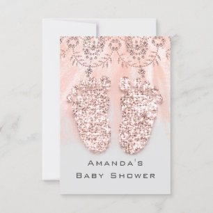 Baby Shower Feet Silver Girl Royal Rose Glitter Invitation