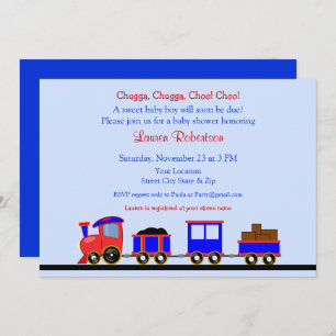 Baby shower ferroviaire rouge et bleu Invitation