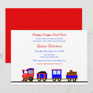Baby shower ferroviaire rouge et bleu Invitation