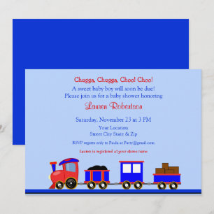 Baby shower ferroviaire rouge et bleu Invitation