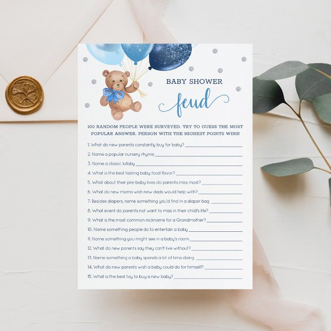 Baby Shower Feud Game Teddy Bear Card (Creator Uploaded)