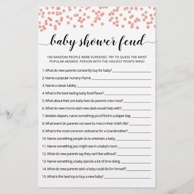 Baby Shower Feud game with Answers (Front)