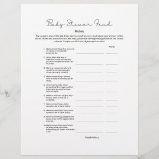 Baby Shower Feud Game with Answers Letterhead