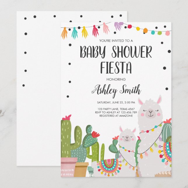 Baby Shower Fiesta Cactus Llama Confetti Mexican Invitation (Front/Back)