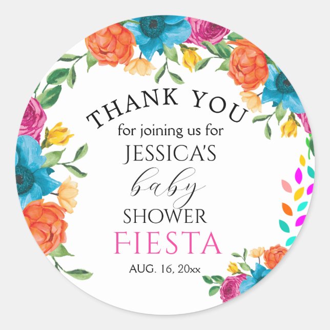 Baby Shower Fiesta Floral Party Favour Sticker (Front)