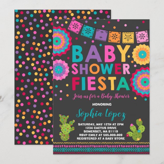 Baby shower Fiesta Invitation Baby shower mexicain (Devant / Derrière)