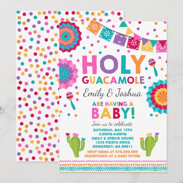 Baby shower Fiesta Invitation Saint-Guacamole (Devant / Derrière)