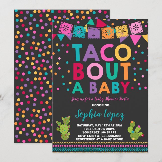 Baby shower Fiesta Invitation Taco Bout A Baby (Devant / Derrière)