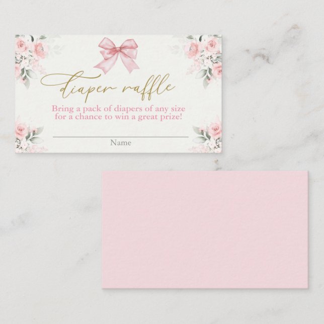 Baby shower fille Déchets Carte Raffle avec arc (Devant / Derrière)