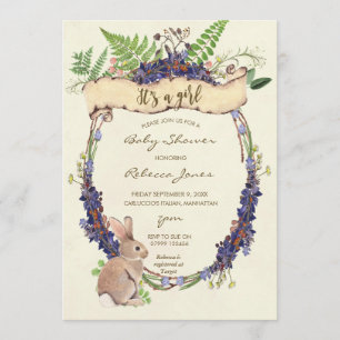 baby shower fille invitation lapin de forêt