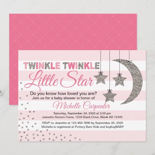 Baby shower fille invitations scintillent petit ét (Devant / Derrière)