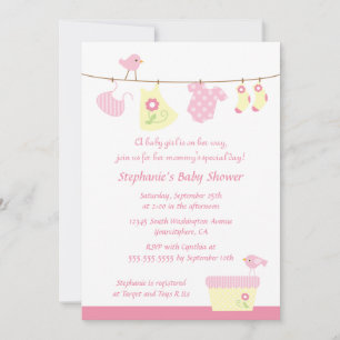 Baby shower fille oiseaux de lessive invitation