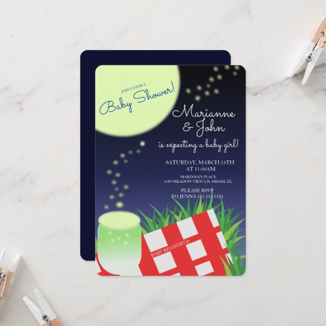 Baby Shower Fireflies Scenic View  Invitation (Front/Back In Situ)