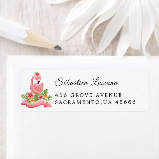 Baby shower Flamant rose Adresse de retour (En situation)