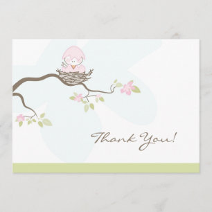 Baby Shower Flat Thank You Card - Pink  Baby Bird