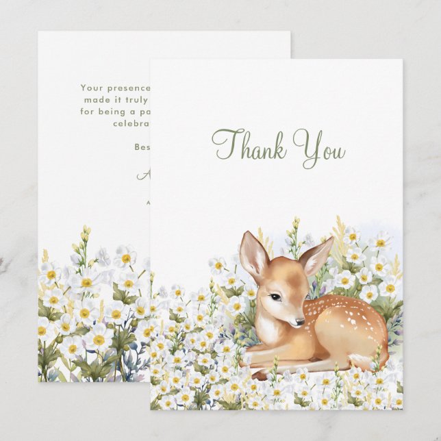 Baby shower Flat Thank You with an adorable  fawn. (Front/Back)