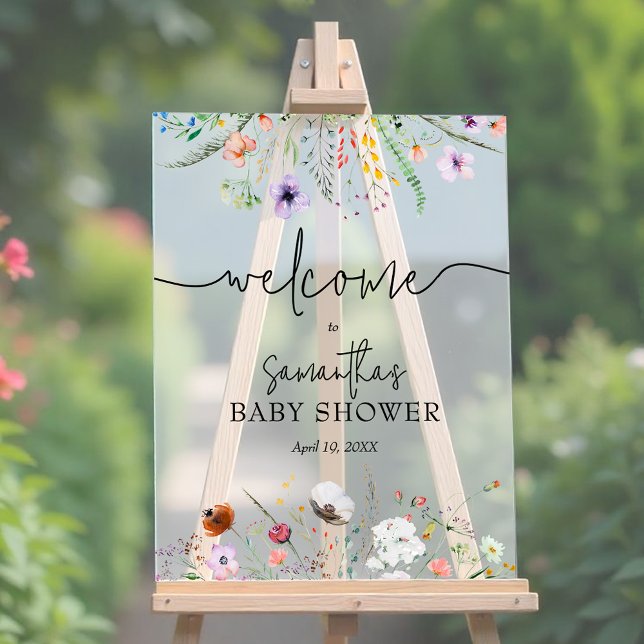Baby shower fleur sauvage (Wildflower baby shower Welcome acrylic sign, choose any size)