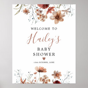Baby shower Fleur sauvage Boho Fall Affiche de bie