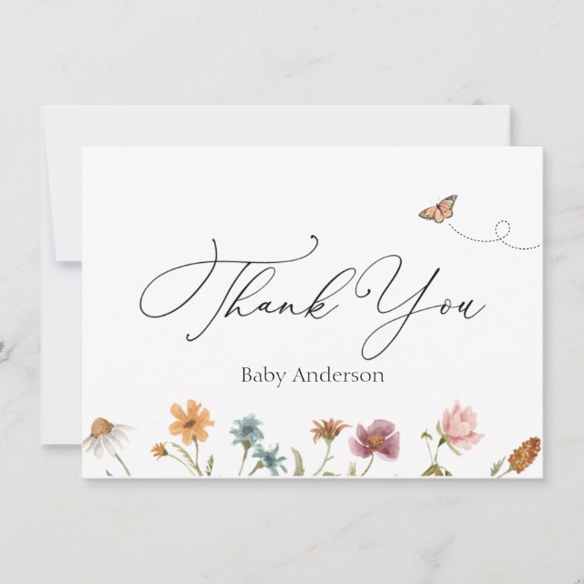 Baby shower fleur sauvage Carte de note Merci (Devant)