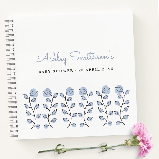 Baby shower Floral Aquarelle (Bleu) Livre d'or (Créateur téléchargé)