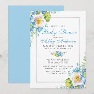 Baby shower Floral Aquarelle Bleue Invitation