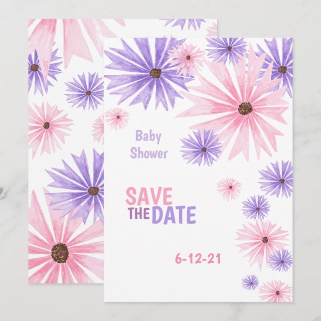baby shower floral aquarelle enregistrer la carte  (Devant / Derrière)