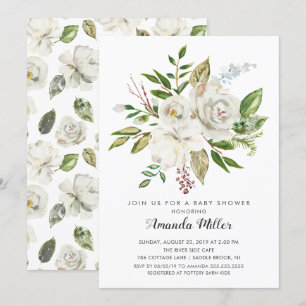 baby shower floral blanc Invitation