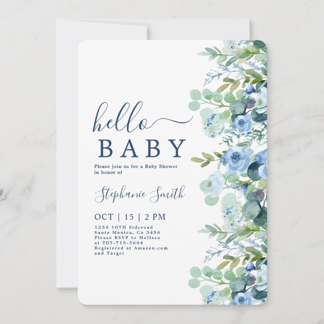 Baby shower Floral Bleu Boy Invitation (Devant)