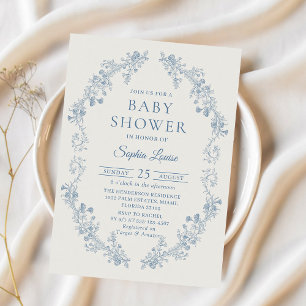 Baby shower Floral bleu Chinoiserie Invitation