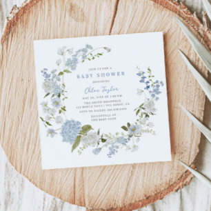 Baby shower Floral Bleu délicat Invitation