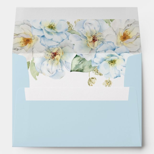 Baby shower floral bleu Enveloppe Invitation (Dos (Bas))