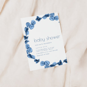 Baby shower floral bleu foncé simple Invitation